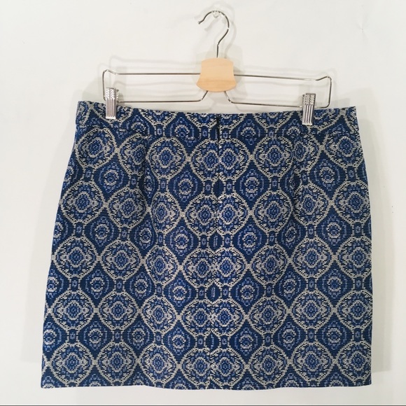 J CREW FACTORY Jacquard Mini Skirt Blue Moroccan - Picture 5 of 8